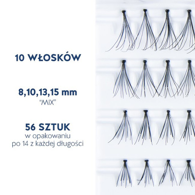 Fake individual eyelashes with knott, thickness 10 hairs, MIX 8,10,13,15 mm Lovenue by Magda Pieczonka (mix)