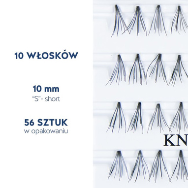 Sztuczne rzęsy KĘPKI bez węzła, 10 włosków – 10 mm (S) – Lovenue by Magda Pieczonka