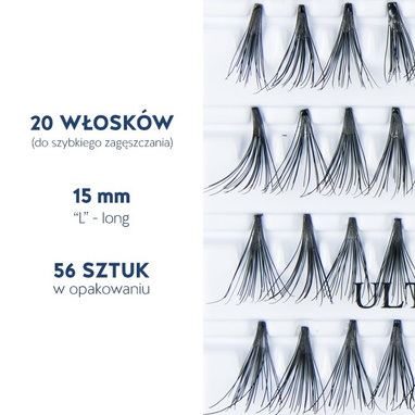 Sztuczne rzęsy KĘPKI bez węzła, 20 włosków – 15 mm (L) – Lovenue by Magda Pieczonka